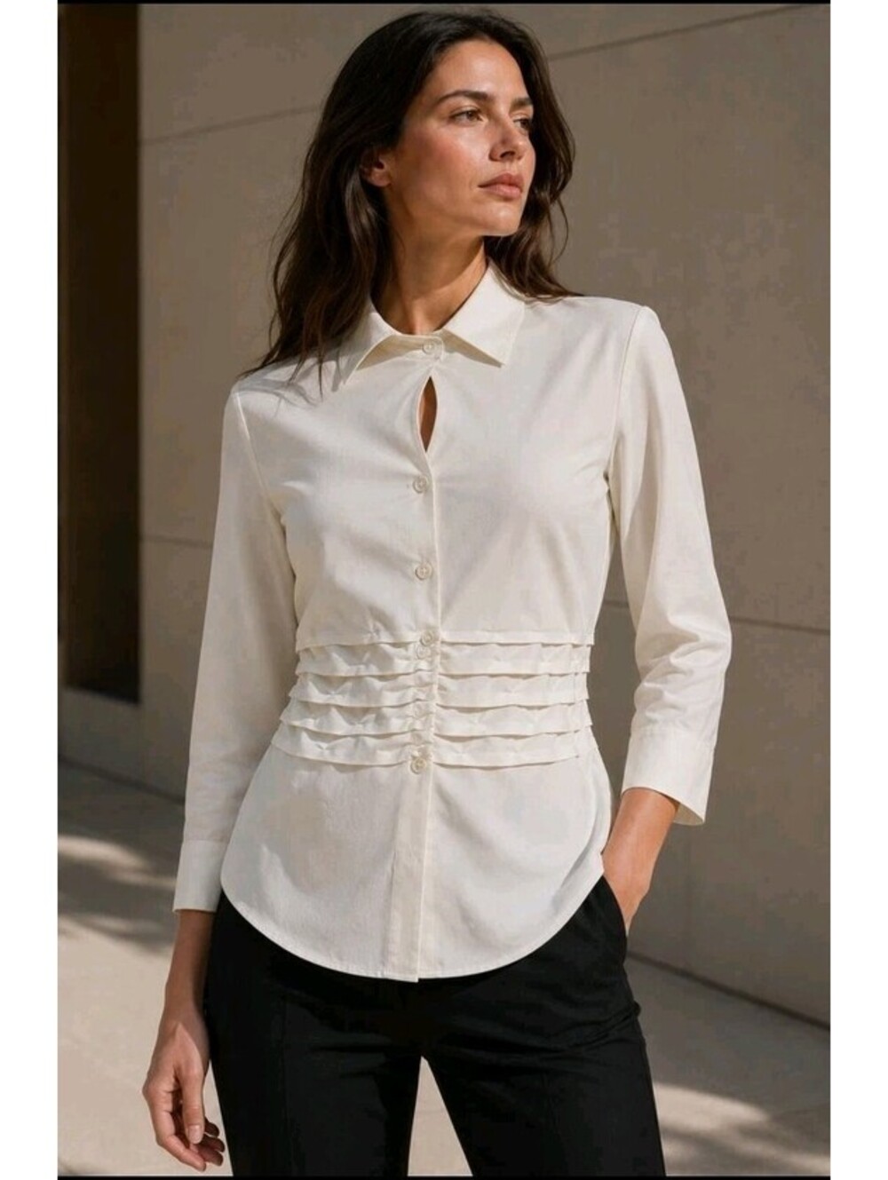 Theory Kicki button-down blouse Ivory Size P Pleats On Waist #CC